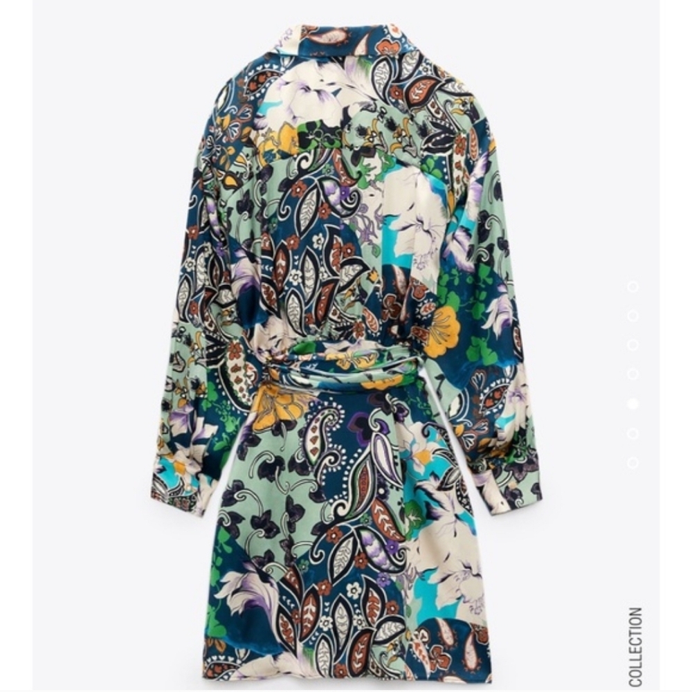 Zara Patchwork Print Satin Effect Multicolored Dr… - image 5